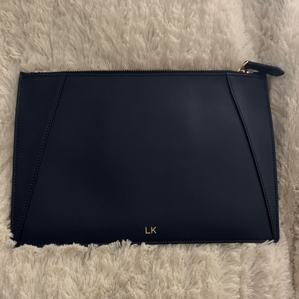 Navy Leather Zip Pouch
